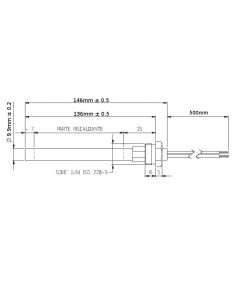 Resistencia estufa pellets 350w rosca 3/8 L.170mm D.12.5mm